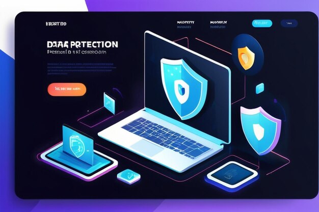 Photo data protection landing page internet security web design vector template