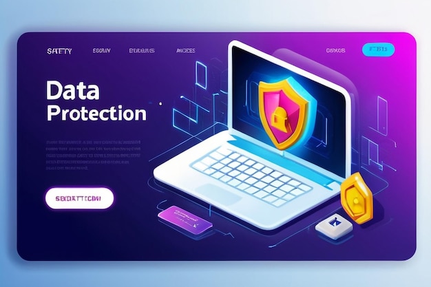 Data protection landing page Internet security Web design vector template