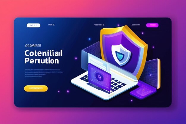 Data protection landing page Internet security Web design vector template