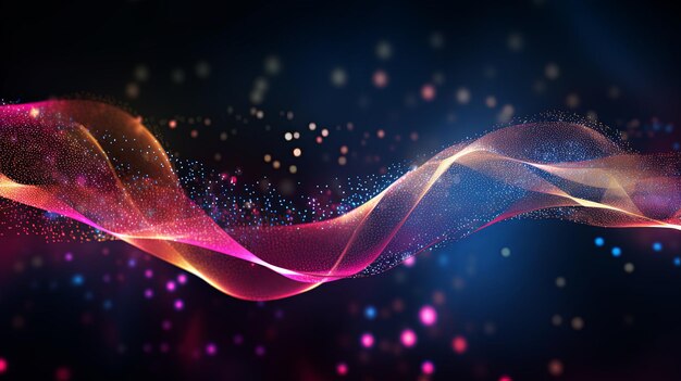 Data sorting flow process Big data stream futuristic infographic Colorful particle wave with bokeh