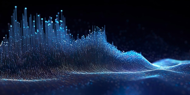 Data technology futuristic illustration Blue wave pattern on a dark background Generative AI