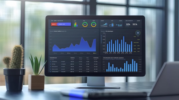 Photo data visualization on office monitor for call center analytics