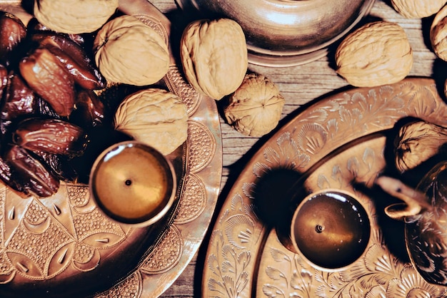 Date Fruit on Red Striped Cloth Iftar Food Mostly Eating in Ramadan