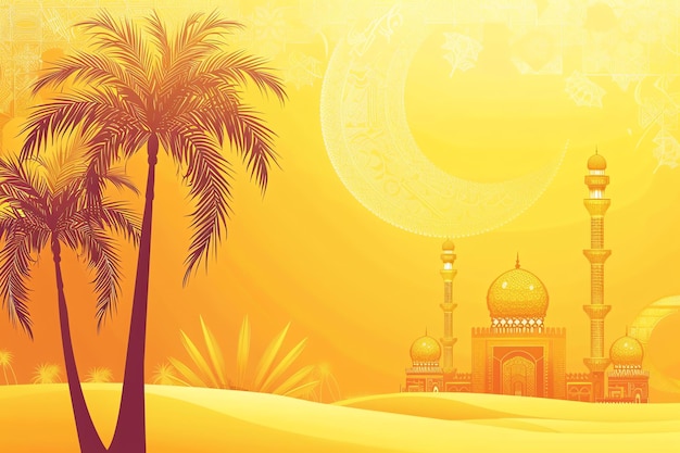 Date palm tree illustration Arabic Eid Mubarak Background