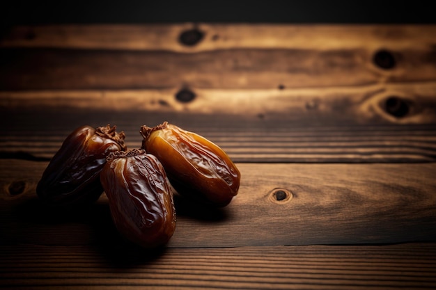 On a dated wooden table with juicy dates Copy space focused only partially