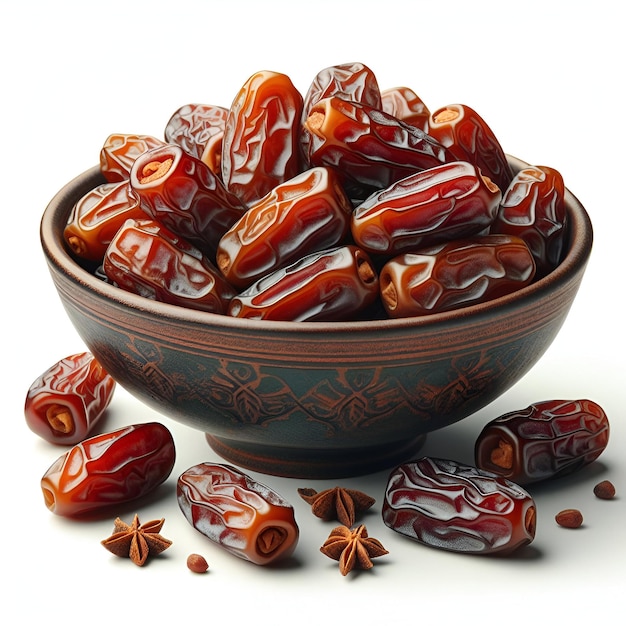 Dates Fruit On The Bowl White Background