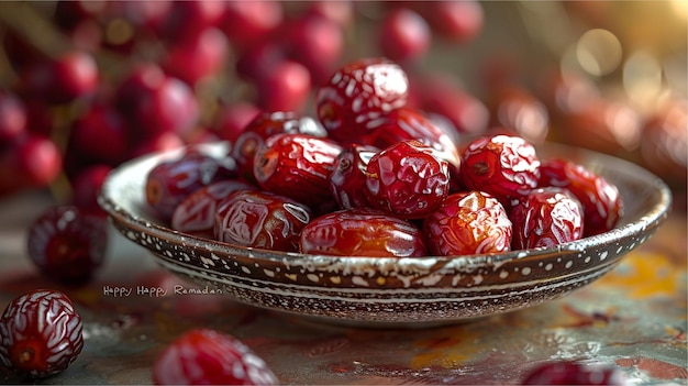 Dates in plate Dried dates fruits