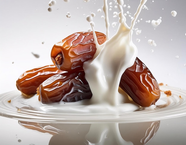 dates with frothy milk on a white background generative ai