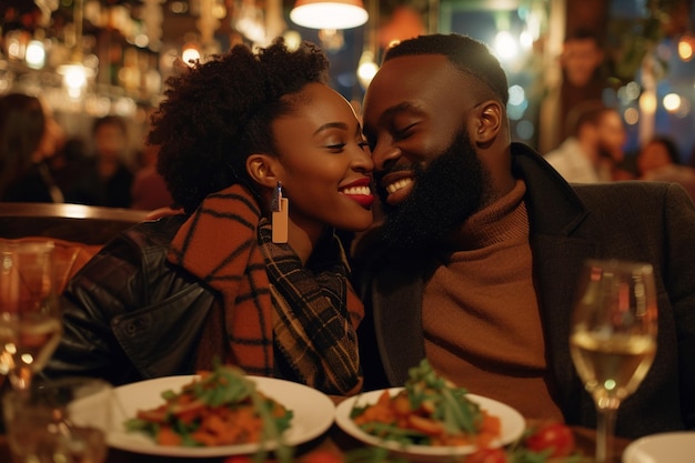 Dating couple enjoying romantic dinner