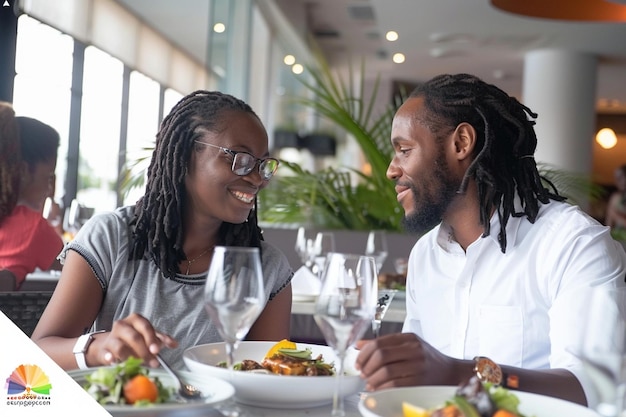 Dating couple enjoying romantic dinner