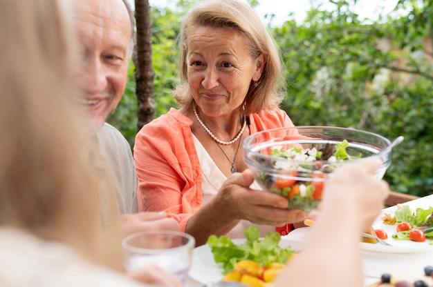 Daughter visiting her parents for a lunch at their house