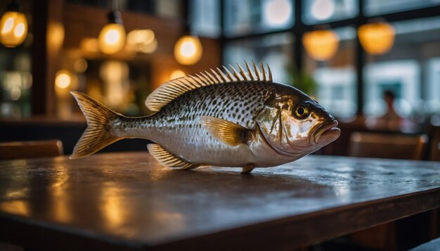 Daurade fish in restaurant table on the plate