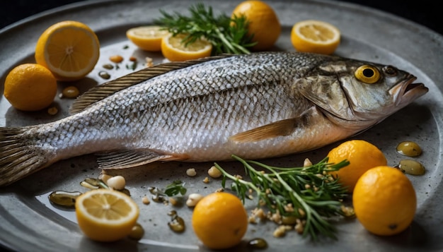 Daurade fish in restaurant table on the plate