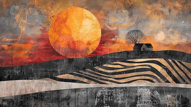 Dawn Over Farm Sunrise Symbolism in Contemporary Art Collage