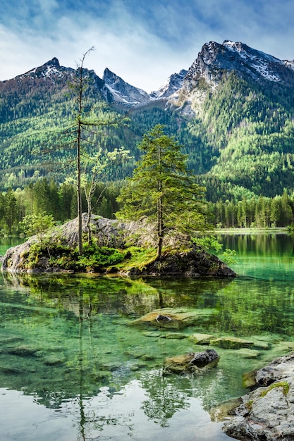 Dawn at Hintersee lake in Alps Germany