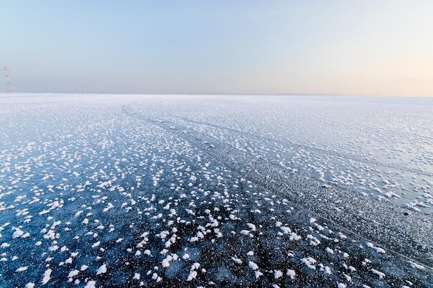 Dawn on an icy lake, dawn winter morning winter landscape