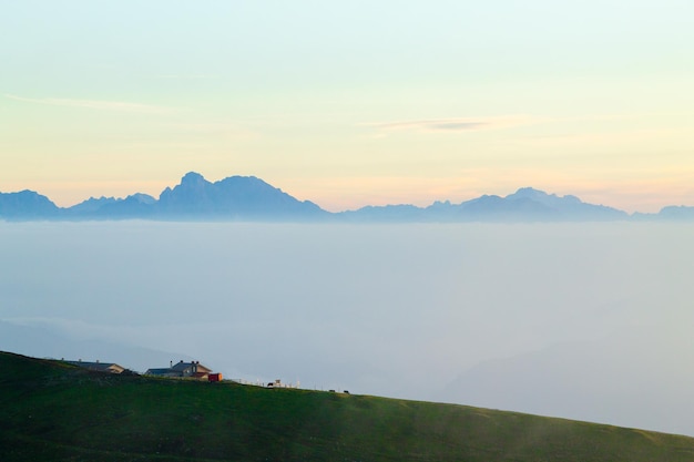 Dawn at mount Grappa Italian alps landscape Italy