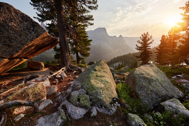 Dawn in the mountain of Siberian natural Park