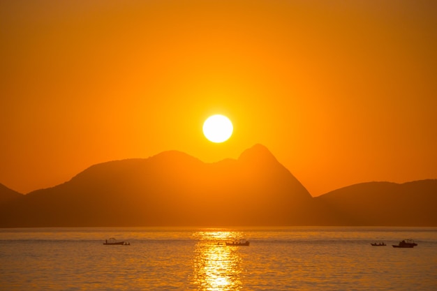 Dawn on the red beach in Urca in Rio de Janeiro