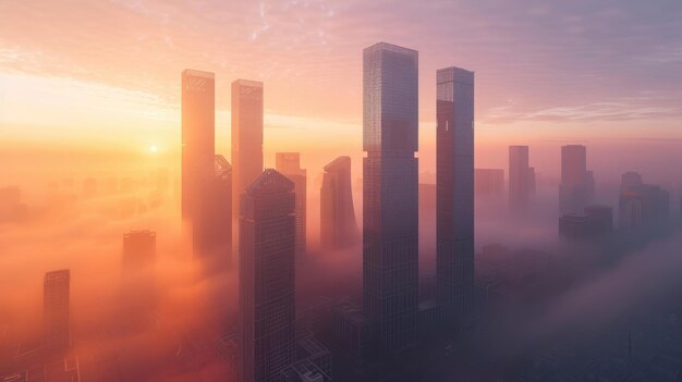 Dawn scene with rising money towers