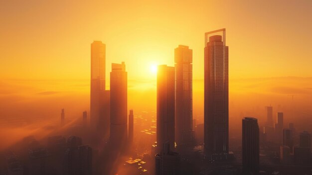 Dawn scene with rising money towers