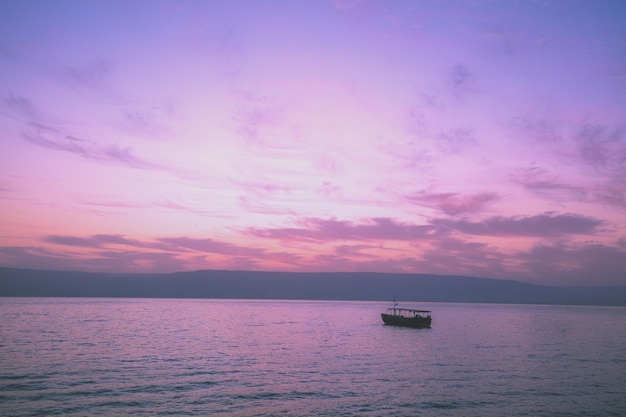 Dawn over the Sea of Galilee. Beautiful Sea of Galilee in the morning. Time before sunrise