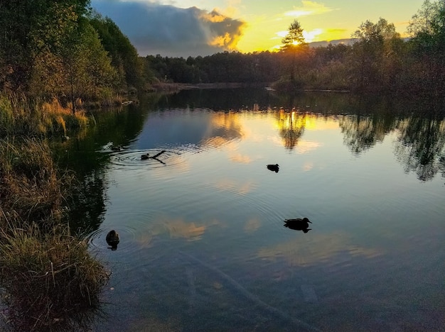 Dawn of the sun on a blue lake in Kazan