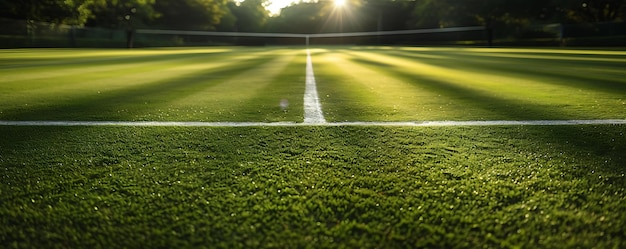 Dawn on the Tennis Court Closeup of Freshly Cut Grass