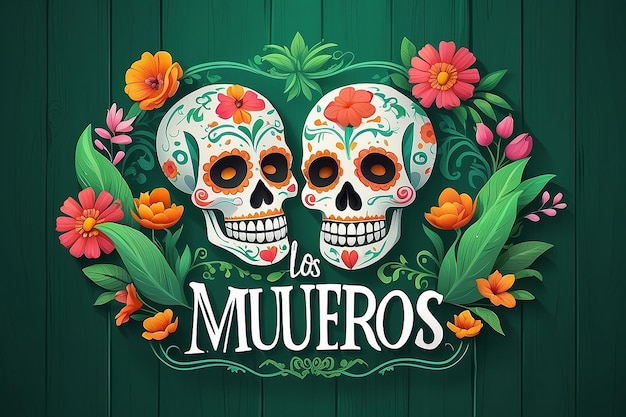 Day de los Muertos hand lettering on green wood background Vector illustration for your design