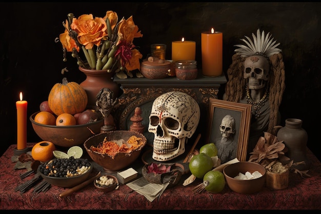 Day of the dead altar with offerings and personal prayers