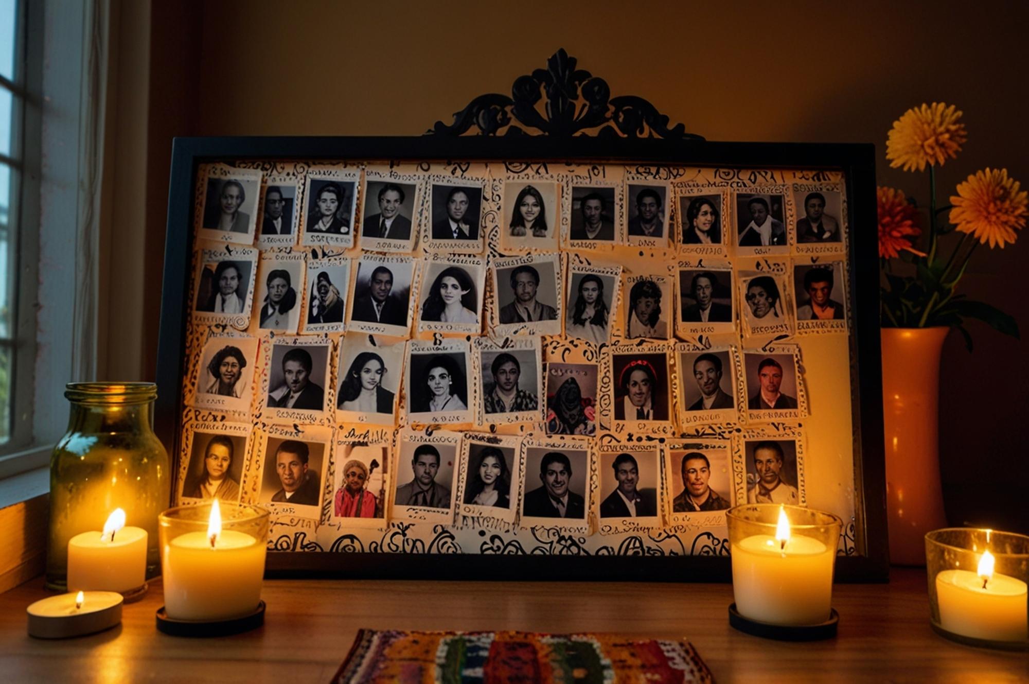 Photo day of the dead altar with photos and candles