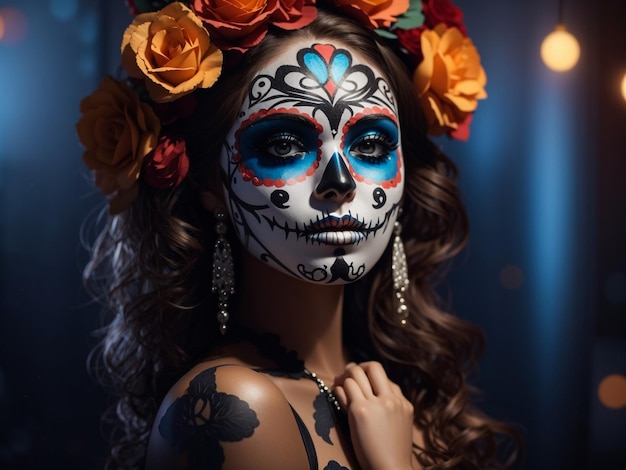 day of the dead attractive woman with sugar skull makeup