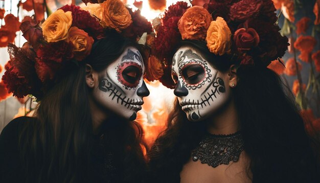 Day of dead celebration with cempasuchil flowers