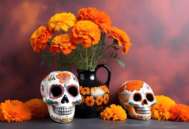 Day of the Dead celebration with traditional Mexican decorations