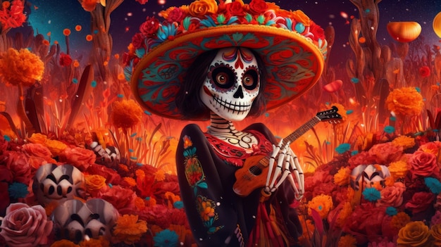 Day of the dead Dia de los muertos Illustration AI GenerativexA