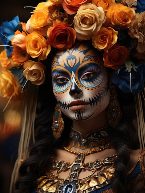 Day of the dead dia de muertos a holiday honoring the dead the souls of deceased relatives visit home skulls skeletons Halloween makeup venerating the dead creatively beautiful