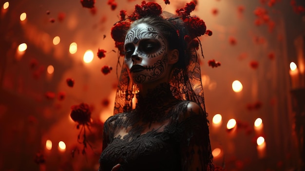 Day of the dead dia de muertos a holiday honoring the dead the souls of deceased relatives visit home skulls skeletons Halloween makeup venerating the dead creatively beautiful