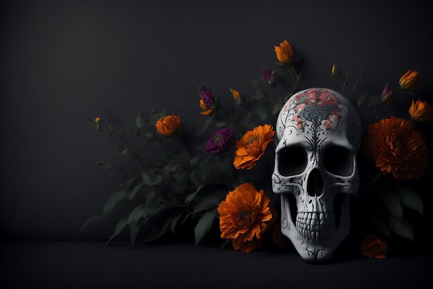 Day of the Dead El Dia de Muertos Celebration with Skull Background