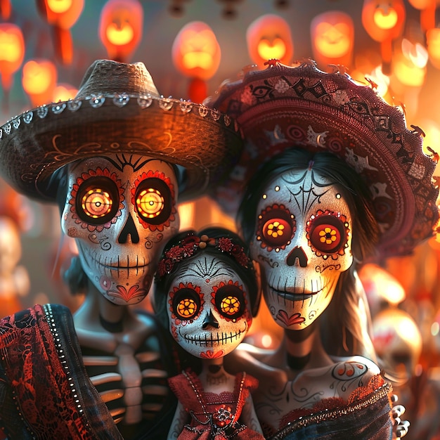 Day of Dead family sugar skull Mexican tradition