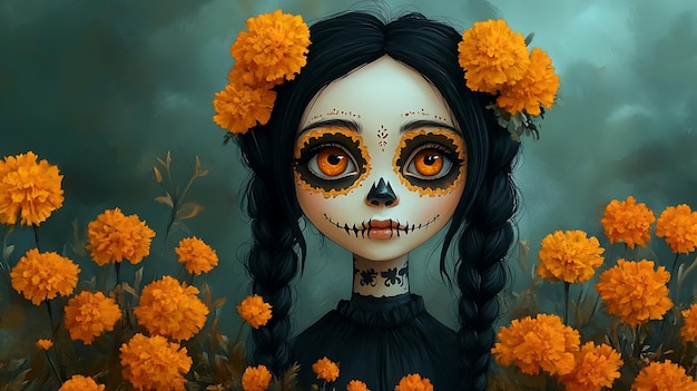 Day of the Dead Girl with Marigolds