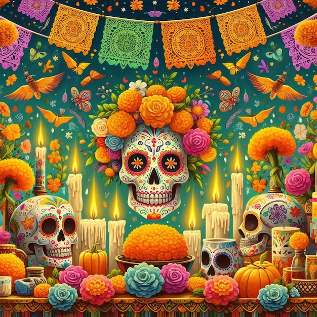 Day Of The Dead Images Backgrounds A vibrant and intricately decorated altar for the Day Of The Dead