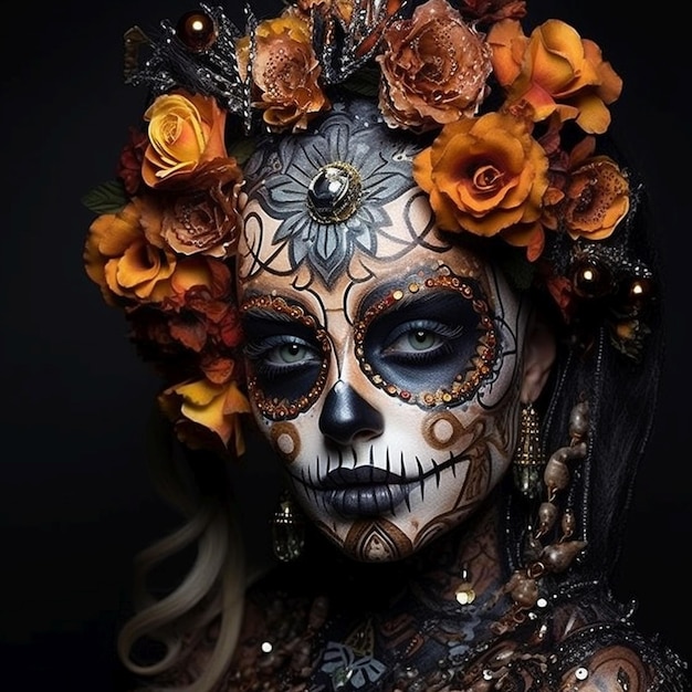 Day of the dead make up girl face portrait Dia de los muertos