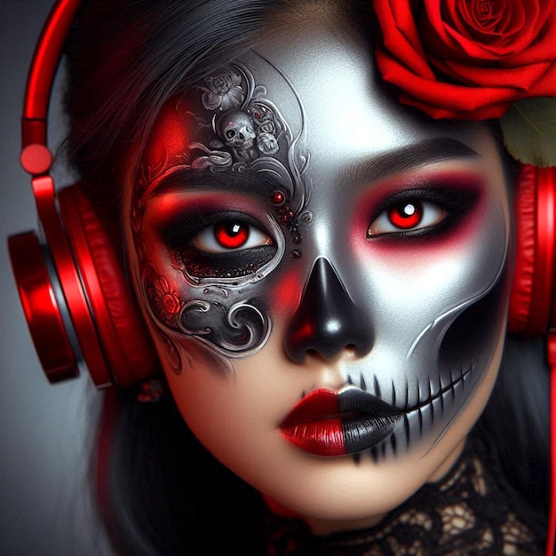 Day of dead metallic makeup woman template