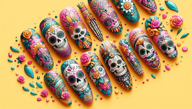 Photo day of the dead nail art generative ai