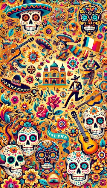 Day of The Dead Poster Design Dia De Muertos Illustration Wallpaper Mexican Heritage Festival