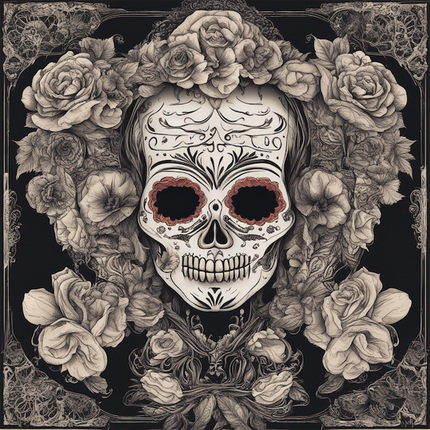 day of the dead remembrance day skull decorated with flowers the day of the dead 3d illustration