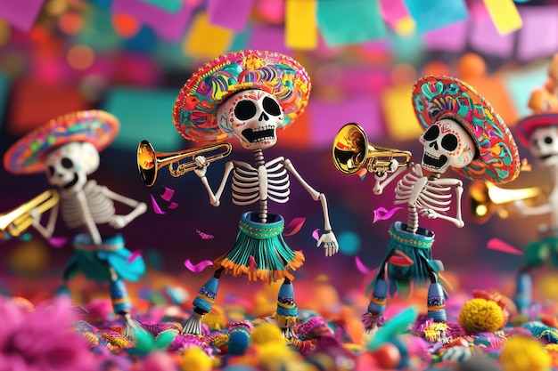 Day of the Dead Skeletons Playing Music