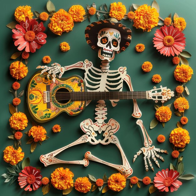 Day of the Dead Skull Art Marigold Flowers and Skeletons in Festive and Spiritual Celebrations