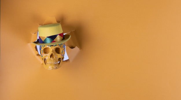 Day of the Dead Skull on a yellow background