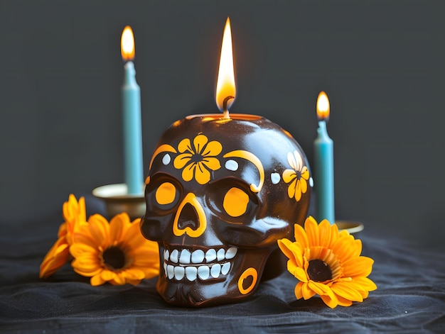 Photo day of the dead skulls and candles